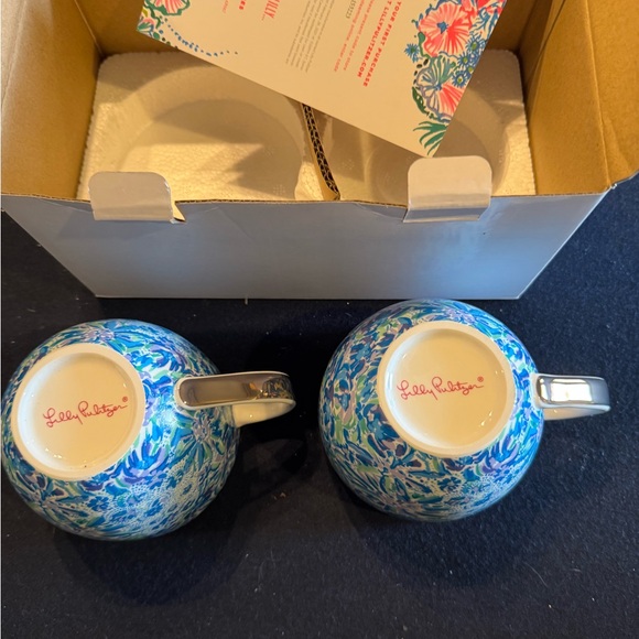 Lilly Pulitzer Blue, Green and Gold Floral Ceramic Mugs (2) - Picture 6 of 8